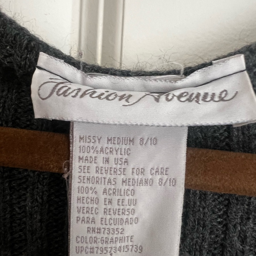 Long Ribbed Tie-Front Sweater - Charcoal Gray - Picture 3 of 3